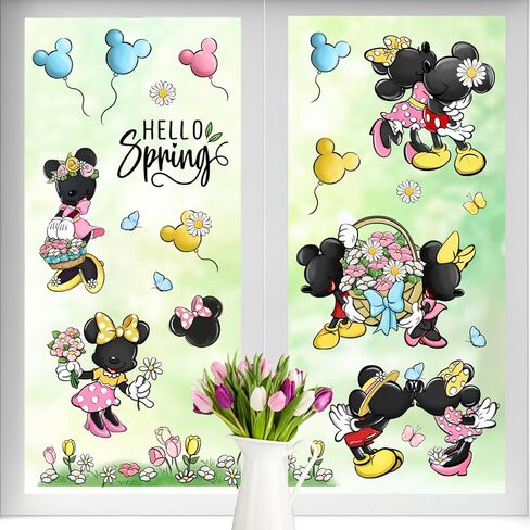 112 قطعة من Yovkky 112 قطعة من ملصقات نافذة الفأر الكرتونية Hello Spring 9 ورقات، ملصقات سلة بالون زهرة التوليب ديزي ديكور، فراشة زهرية موسمية لتزيين المطبخ المنزلي in Kuwait