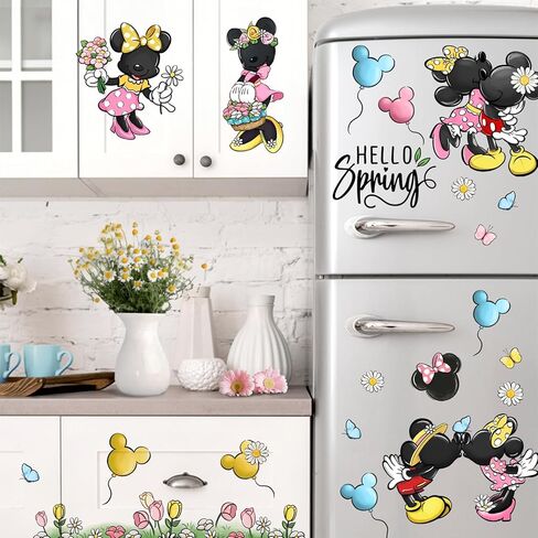 112 قطعة من Yovkky 112 قطعة من ملصقات نافذة الفأر الكرتونية Hello Spring 9 ورقات، ملصقات سلة بالون زهرة التوليب ديزي ديكور، فراشة زهرية موسمية لتزيين المطبخ المنزلي in Kuwait