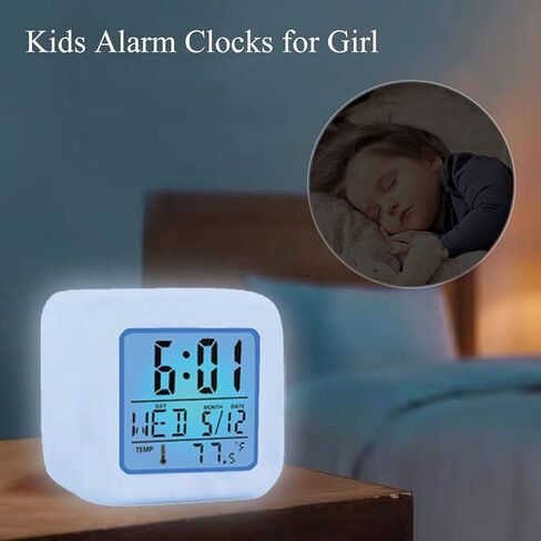 ساعة منبه رقمية للأطفال، إعداد سهل للاستيقاظ، ساعة منبه للأطفال الأولاد والبنات والطلاب، منبه رقمي كبير لعرض الوقت والتاريخ مع قيلولة بعد الظهر، ساعة منبه مكعبة متوهجة ليلية LED مع ضوء in Kuwait