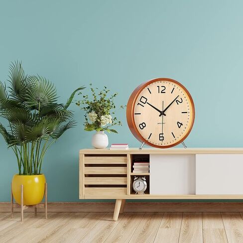 KAMEISHI 8'' Wood Desk Clock Battery Operated for Living Room Decor Non Ticking Silent Wall Clocks Sweep Second Round Quartz Quiet Easy to Read Table Clock Brown KSZ822 in Saudi Arabia