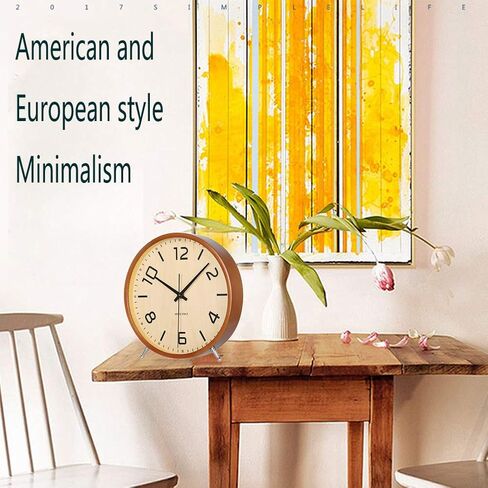KAMEISHI 8'' Wood Desk Clock Battery Operated for Living Room Decor Non Ticking Silent Wall Clocks Sweep Second Round Quartz Quiet Easy to Read Table Clock Brown KSZ822 in Saudi Arabia