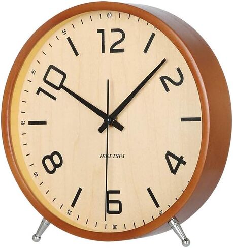 KAMEISHI 8'' Wood Desk Clock Battery Operated for Living Room Decor Non Ticking Silent Wall Clocks Sweep Second Round Quartz Quiet Easy to Read Table Clock Brown KSZ822 in Saudi Arabia