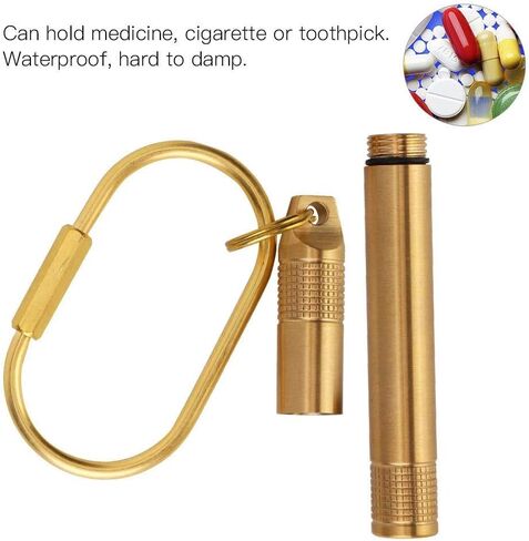 علبة حبوب الدواء Alomejor حامل زجاجات من النحاس مع حلقة مفاتيح صغيرة لتخزين السجائر الطبية للتخييم والسفر in Kuwait