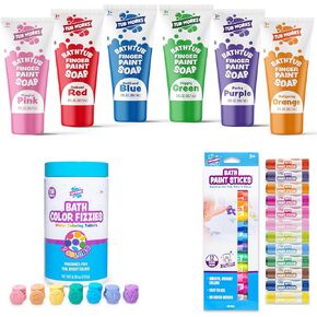 Tub Works Bath Color Tablets & Bath Paint Kids Bath Set | Nontoxic | Fizzy Bath Color Tablets (150 Count), Bathtub Finger Paint Soap (6 Pack) & Bath Paint Sticks™ (12 Pack) | Fun Toddler Bath Toys