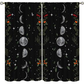 SENRUEGT Moon Floral Curtains,Moon Phase Moonlit Pink Natural Spring Gothic Tarot Style Home Bedroom Living Room Window Decor Curtains 42x45 Inch in Kuwait