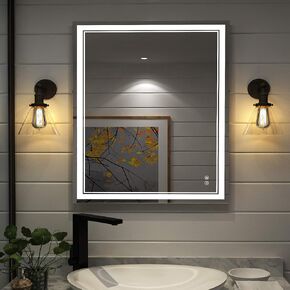 مرآة حمام LED للجدار مقاس 40 بوصة × 36 بوصة من OKPAL، مرآة حمام مضاءة مع ضوء أمامي خافت، مضادة للضباب، مقاومة للكسر، درجة حرارة 3 ألوان، ETL مدرجة للأفقي/الرأسي in Kuwait