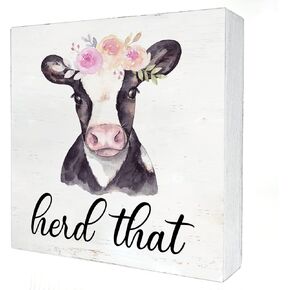 علامة صندوق خشبي من Herd That Cow مع مقولة ديكور مكتبي مقاس 5 × 5 بوصات صندوق حمام المزرعة علامة كتلة لوحة خشبية ديكور مكتب منزلي ريفي in Kuwait