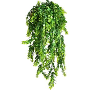LSKYTOP قطعتان من خشب البقس الأخضر وإكليل أوراق الشجر الاصطناعية ونباتات معلقة على الحائط للشرفة الأمامية وسلة معلقة للديكور الداخلي والخارجي، 30 بوصة/قطعة in Kuwait
