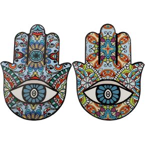 بريتي زوم تمثال يد همسة من السيراميك للحظ السعيد، تمثال يد فاطمة القديمة، تميمة حماية العين الشريرة لتزيين طاولة المنزل، مجموعة من قطعتين in Kuwait