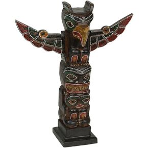 Things2Die4 Handcrafted Wooden Eagle Totem Statue: Intricately Carved with Tribal Designs and Dot-Painted Accents, 12 Inches High, Symbolizing Independence and Strength in Saudi Arabia
