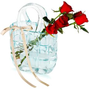 Handmade Glass Purse Vase for Flowers: Blue Handbag Unique Flower Vase Decorative - Wide Mouth Lattice Vase for Home Wedding Decor in Kuwait
