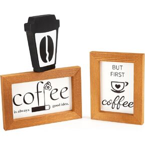 يانج باغا لافتات ديكور طاولة القهوة من 3 قطع، لافتات خشبية صغيرة لتزيين طاولة القهوة والمقهى ومحطة البار، لافتة باطار خشبي عتيق للمطبخ لتزيين صينية الطبقات in Kuwait