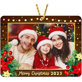 JUESMOS 2023 Picture Frame Christmas Ornaments Photo Frame Christmas Tree Ornaments Decorations Vintage Family Ornaments Personalized Xmas Picture Frame Gifts for Family Friends with Gift Boxes in Saudi Arabia
