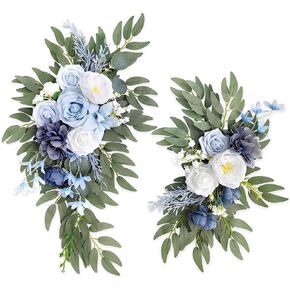 Roahosy Artificial Flower Swag Set of 2, Wedding Welcome Sign Flower Arrangements Blue Floral Swag for Wedding Ceremony Reception Entrance Arch Background Decoration
