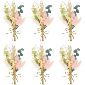Auidy_6TXD 6 قطع باقة زهور مجففة صغيرة، باقة وصيفة العروس، عشب بامباس وردي، مزهريات صغيرة لمراكز الطاولات، زينة الزفاف البوهيمية، ترتيبات كعكة عيد الميلاد، صندوق هدايا وصيفة العروس in Kuwait