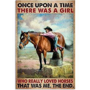 بوستر بطبعة عبارة «Once Upon A Time There was A Girl Who Really Loved Horses»، ملصق فتاة الحصان والفتاة الصغيرة والحصان، لافتة معدنية عتيقة لديكور الحائط مقاس 5.5×8 انش in Kuwait
