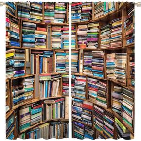 مكتبة خمر رف الكتب الستار مجموعات الأطفال خزانة الكتب التعليمية الرجعية البوهيمي الهبي رف الكتب الفن جدار خلفية 2 لوحات غرفة نوم ديكور ستائر التعتيم 42x45in in Kuwait
