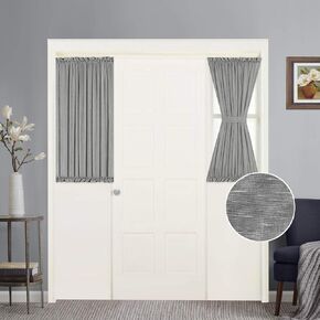 Turquoize Elegant Linen French Door Curtains Light Filtering Curtain Panels Rod Pocket Linen Panel for Glass Door With Tie-Back Privacy Assured Semi Sheer Door Panels, 25"W by 40"L, 2 Panels,Dove Gray in Kuwait