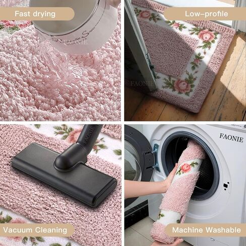FAONIE Pretty Floral Rural Style Romantic Rose Flower Rug Shaggy Area Rugs Soft Non-Slip Doormat Floor Mat Bath Mat Bathroom Shower Rug Bedroom Living Room Carpet (Nice Pink, S) in Saudi Arabia