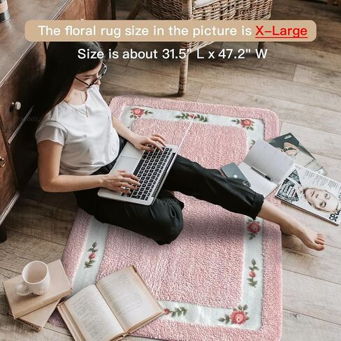 FAONIE Pretty Floral Rural Style Romantic Rose Flower Rug Shaggy Area Rugs Soft Non-Slip Doormat Floor Mat Bath Mat Bathroom Shower Rug Bedroom Living Room Carpet (Nice Pink, S) in Saudi Arabia