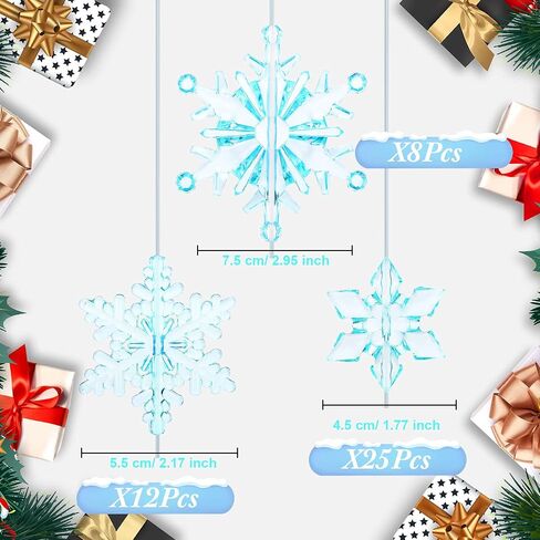 45 Pieces Crystal Snowflake Ornaments Clear Acrylic Snowflake Christmas Xmas Tree Hanging Pendants for Winter Theme Party Favors Supplies (Clear) in Kuwait