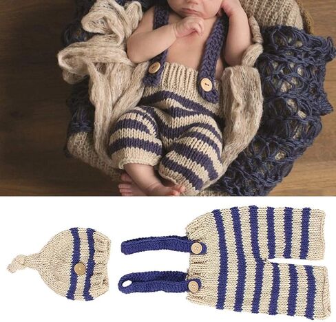 Newborn Photography Props Outfits Crochet Costume Baby Photo Shoot Accessories Fits 0-12 Months in Kuwait