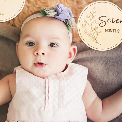 Whaline 13Pcs Wildflower Baby Monthly Milestone Cards Wooden Disc Newborn Photography Props Baby's First Year Age Announcement Sign in Saudi Arabia