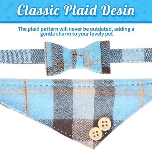 BINGPET Bow Tie Dog Collar and Leash Set,Cute Adjustable Classic Plaid Dog Bandana Collar with Bell, Fit for Small Dogs, Puppies and Cats Outdoor Walking in Saudi Arabia