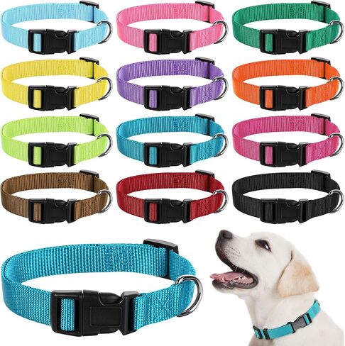 12 Pieces Nylon Dog Collar Bulk, Adjustable Dog Collars with Quick Release Buckle Dogs Collar Bulk for Dogs Walking Running Training, Medium (Blue, Black, Red, Green, Pink, Brown) in Saudi Arabia