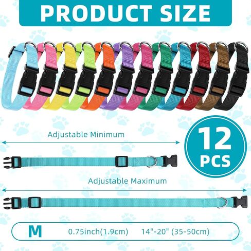12 Pieces Nylon Dog Collar Bulk, Adjustable Dog Collars with Quick Release Buckle Dogs Collar Bulk for Dogs Walking Running Training, Medium (Blue, Black, Red, Green, Pink, Brown) in Saudi Arabia