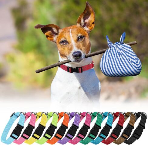 12 Pieces Nylon Dog Collar Bulk, Adjustable Dog Collars with Quick Release Buckle Dogs Collar Bulk for Dogs Walking Running Training, Medium (Blue, Black, Red, Green, Pink, Brown) in Saudi Arabia