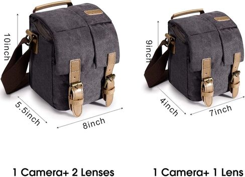 S-ZONE حقائب كاميرا مقاومة للماء لـ DSLR Canon قماش خمر الكتف النساء الرجال كاميرا حقيبة ساعي الجلود تقليم (رمادي) in Kuwait