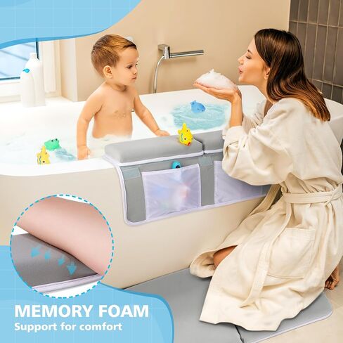 Baby Bath Kneeler and Elbow Rest Pad Set, 1.5 Inch Memory Foam Thick Baby Bath Kneeling Pad and Elbow Pad for Bathtub with Infant Toy and Baby Bath Essentials Organizer Pockets in Kuwait