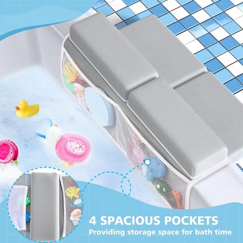 Baby Bath Kneeler and Elbow Rest Pad Set, 1.5 Inch Memory Foam Thick Baby Bath Kneeling Pad and Elbow Pad for Bathtub with Infant Toy and Baby Bath Essentials Organizer Pockets in Kuwait