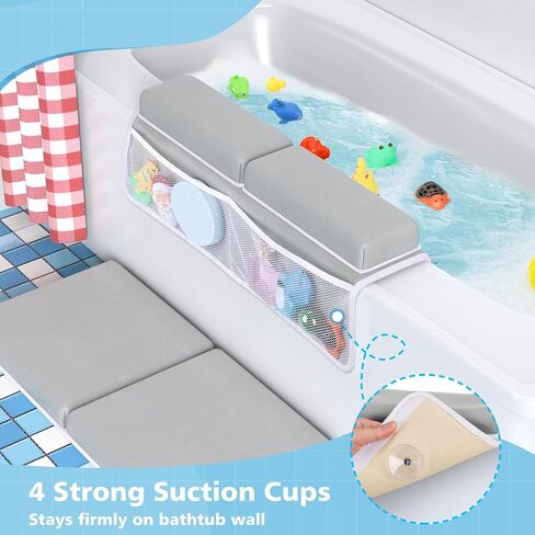 Baby Bath Kneeler and Elbow Rest Pad Set, 1.5 Inch Memory Foam Thick Baby Bath Kneeling Pad and Elbow Pad for Bathtub with Infant Toy and Baby Bath Essentials Organizer Pockets in Kuwait