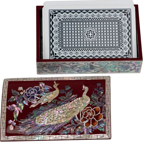 منظم صندوق طاووس جبل فبراير لبطاقات العمل أو المجوهرات أو المفاتيح - صندوق خشبي صغير مزخرف مرصع بصدفة البحر اللؤلؤية - هدايا فريدة للنساء والرجال in Kuwait