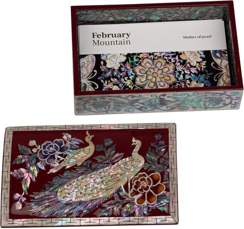 منظم صندوق طاووس جبل فبراير لبطاقات العمل أو المجوهرات أو المفاتيح - صندوق خشبي صغير مزخرف مرصع بصدفة البحر اللؤلؤية - هدايا فريدة للنساء والرجال in Kuwait