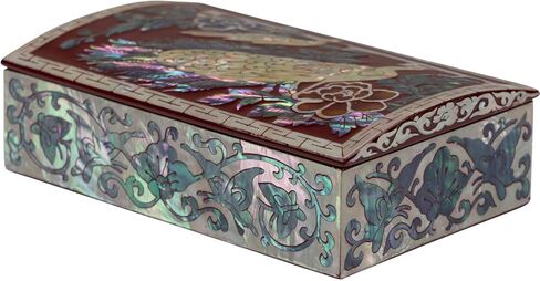 منظم صندوق طاووس جبل فبراير لبطاقات العمل أو المجوهرات أو المفاتيح - صندوق خشبي صغير مزخرف مرصع بصدفة البحر اللؤلؤية - هدايا فريدة للنساء والرجال in Kuwait