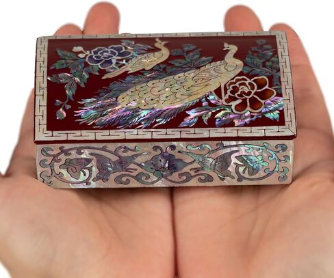منظم صندوق طاووس جبل فبراير لبطاقات العمل أو المجوهرات أو المفاتيح - صندوق خشبي صغير مزخرف مرصع بصدفة البحر اللؤلؤية - هدايا فريدة للنساء والرجال in Kuwait