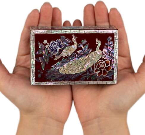 منظم صندوق طاووس جبل فبراير لبطاقات العمل أو المجوهرات أو المفاتيح - صندوق خشبي صغير مزخرف مرصع بصدفة البحر اللؤلؤية - هدايا فريدة للنساء والرجال in Kuwait