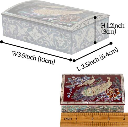 منظم صندوق طاووس جبل فبراير لبطاقات العمل أو المجوهرات أو المفاتيح - صندوق خشبي صغير مزخرف مرصع بصدفة البحر اللؤلؤية - هدايا فريدة للنساء والرجال in Kuwait