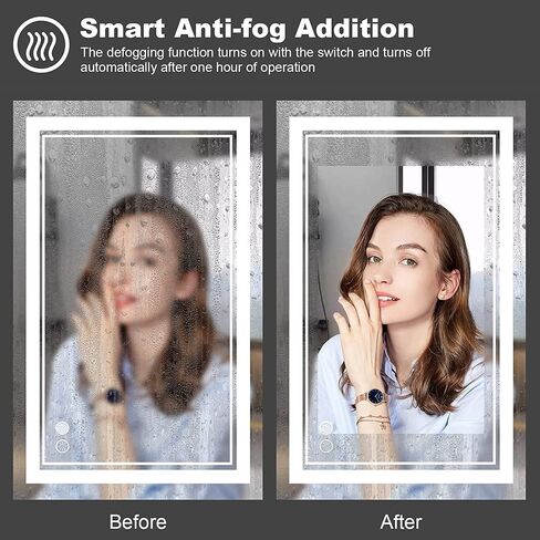 مرآة حمام LED للجدار مقاس 40 بوصة × 36 بوصة من OKPAL، مرآة حمام مضاءة مع ضوء أمامي خافت، مضادة للضباب، مقاومة للكسر، درجة حرارة 3 ألوان، ETL مدرجة للأفقي/الرأسي in Kuwait