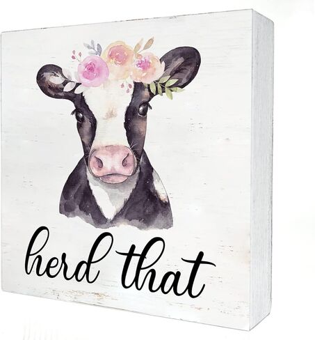 علامة صندوق خشبي من Herd That Cow مع مقولة ديكور مكتبي مقاس 5 × 5 بوصات صندوق حمام المزرعة علامة كتلة لوحة خشبية ديكور مكتب منزلي ريفي in Kuwait