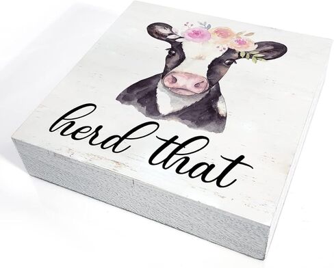 علامة صندوق خشبي من Herd That Cow مع مقولة ديكور مكتبي مقاس 5 × 5 بوصات صندوق حمام المزرعة علامة كتلة لوحة خشبية ديكور مكتب منزلي ريفي in Kuwait