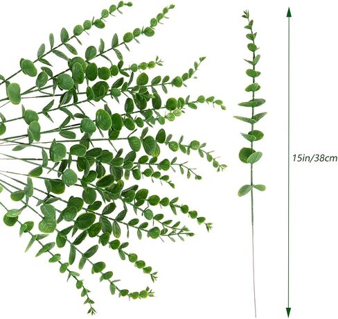 JOIBA 15 Pcs Artificial Eucalyptus Stems Leaves Bulk,Real Touch Leaf Faux Eucalyptus Greenery Stems for Home Decor Wedding Farmhouse Indoor Outdoor Banquet Flower Arrangement Decoration(Green) in Saudi Arabia