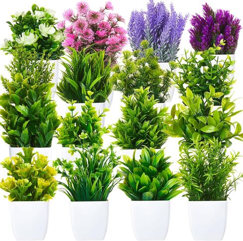 Mimorou 16 Pcs Small Fake Plants Mini Artificial Potted Plants Faux Pot Flowers Indoor Plastic Eucalyptus Greenery for Home Bathroom Living Room Office Decor in Saudi Arabia