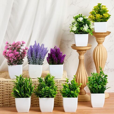 Mimorou 16 Pcs Small Fake Plants Mini Artificial Potted Plants Faux Pot Flowers Indoor Plastic Eucalyptus Greenery for Home Bathroom Living Room Office Decor in Saudi Arabia