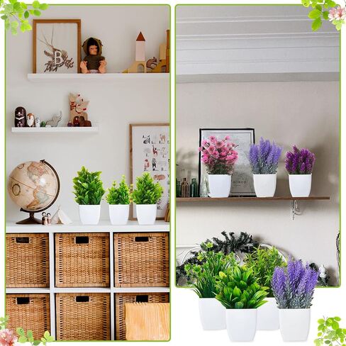 Mimorou 16 Pcs Small Fake Plants Mini Artificial Potted Plants Faux Pot Flowers Indoor Plastic Eucalyptus Greenery for Home Bathroom Living Room Office Decor in Saudi Arabia
