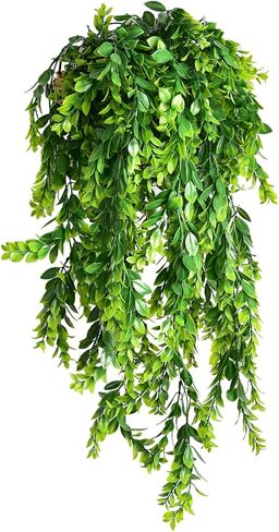 LSKYTOP قطعتان من خشب البقس الأخضر وإكليل أوراق الشجر الاصطناعية ونباتات معلقة على الحائط للشرفة الأمامية وسلة معلقة للديكور الداخلي والخارجي، 30 بوصة/قطعة in Kuwait