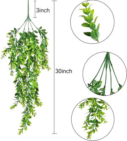 LSKYTOP قطعتان من خشب البقس الأخضر وإكليل أوراق الشجر الاصطناعية ونباتات معلقة على الحائط للشرفة الأمامية وسلة معلقة للديكور الداخلي والخارجي، 30 بوصة/قطعة in Kuwait
